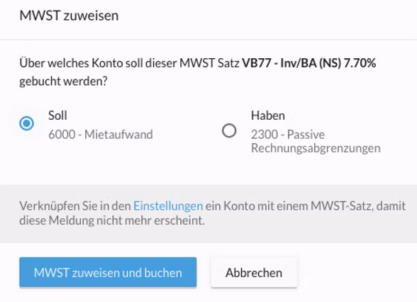 Zuweisungskonto in der manuellen Buchungsmaske von bexio