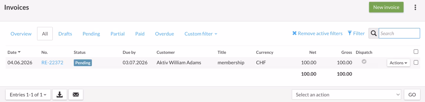 Invoice template line item details in bexio