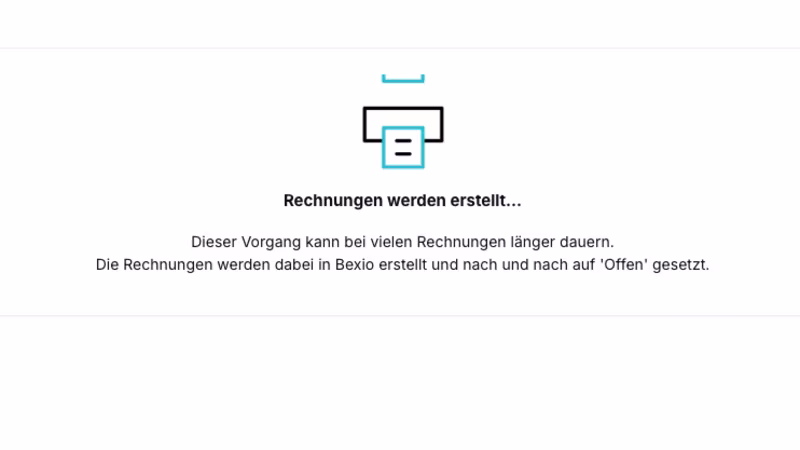 Abgeschlossener Rechnungslauf mit erstellten Verkaufsrechnungen in bexio über Importly